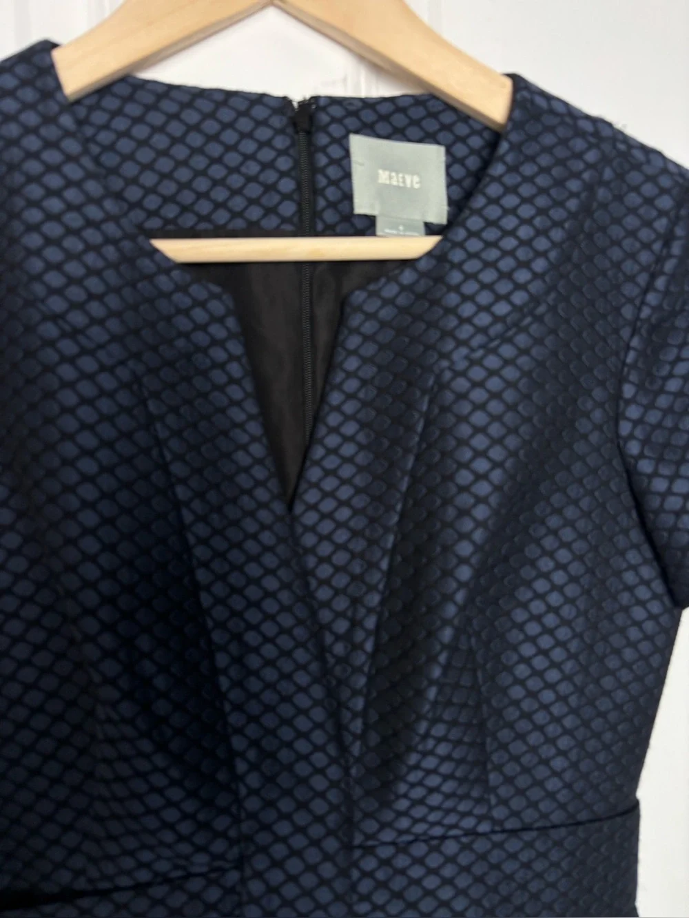 Maeve Shelby Dress 0 Navy Black Jacquard Origami Waist Sheath Anthropologie